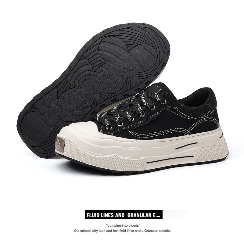 Versatile Fashionable Breathable Platform Retro Black Canvas Shoes