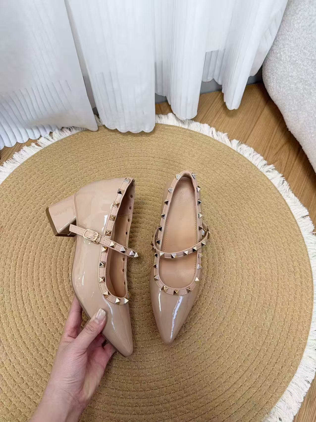 Insole French Rivet Pointed Toe Pumps Shallow Mouth Seam Women's Casual Shoes