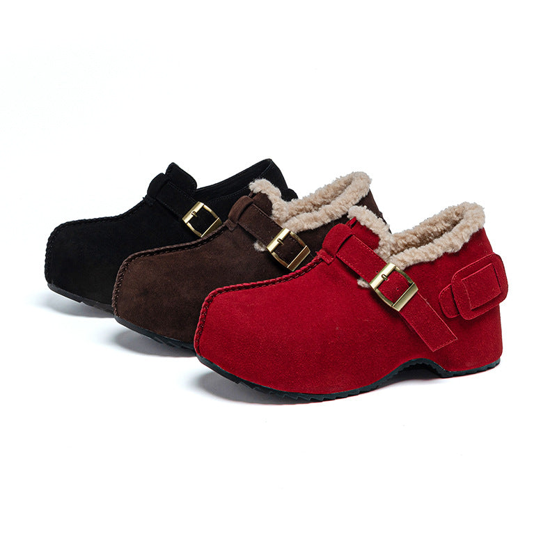 Women's Winter Fleece-lined Slip-on Thick-soled Increased Horseshoe Women's Casual Shoes