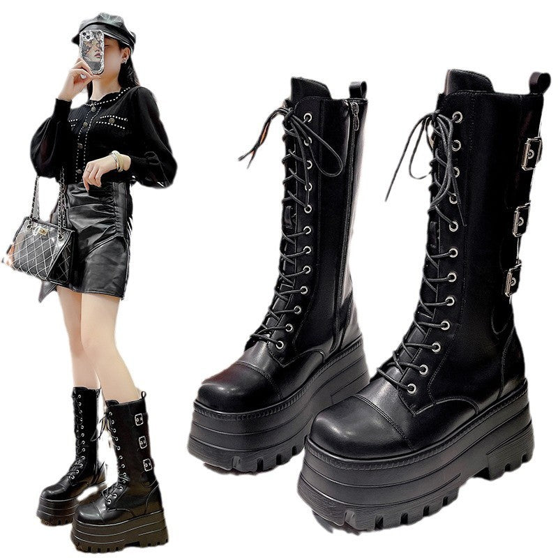 Women's Size Platform Martin Round Head Ankle Small British Style Women's Leather Boots