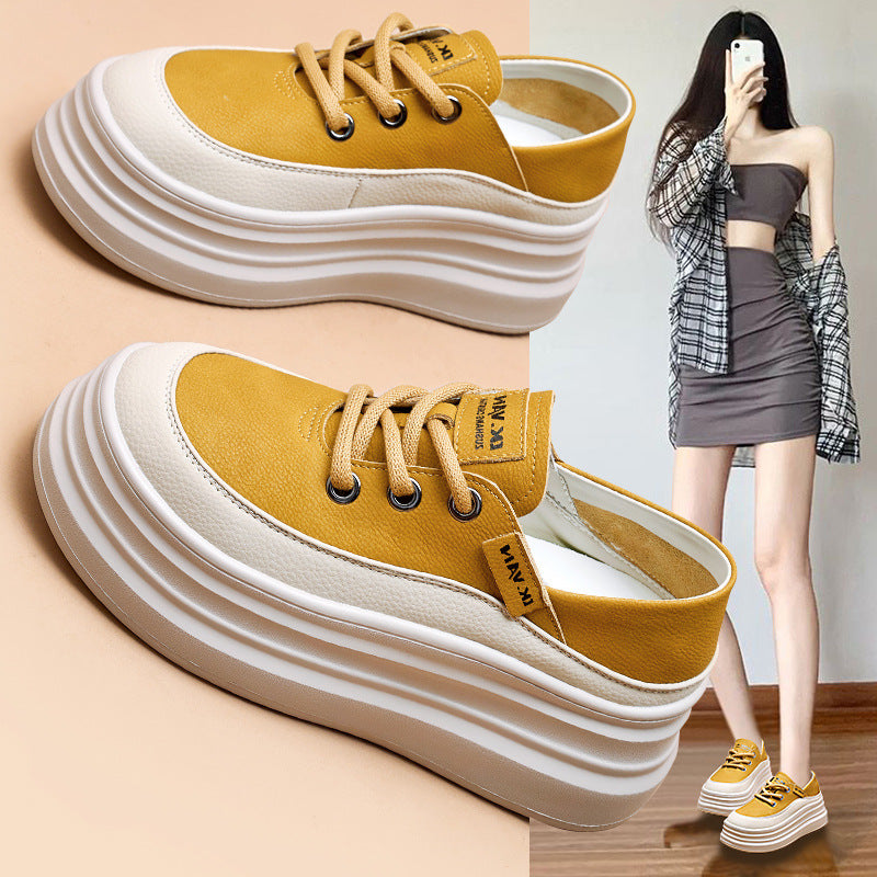 Women's Genuine Platform White Height Increasing Insole Casual Shoes