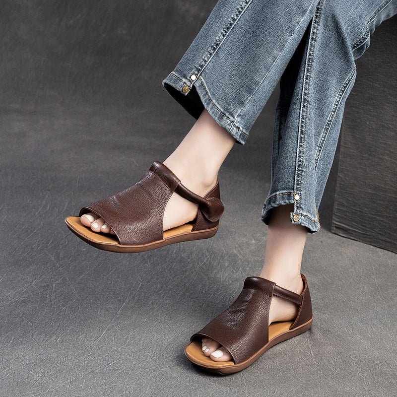 Women's Shu Summer Peep Toe Bottom Hollowed Soft Surface Top Layer Sandals