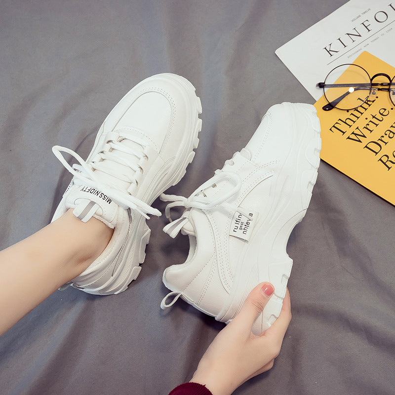 Women's Dad Fashionable Sports Fleece-lined White Thick-soled Sneakers