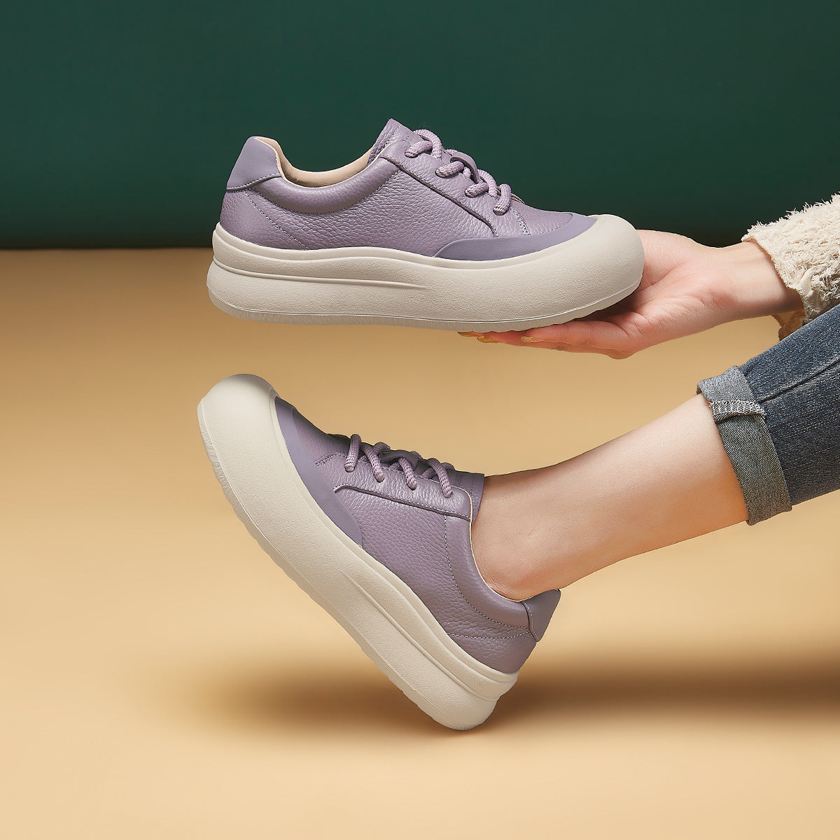 Women's Sports White For Fashion Round Head Thick Bottom Height Increasing Women's Casual Shoes