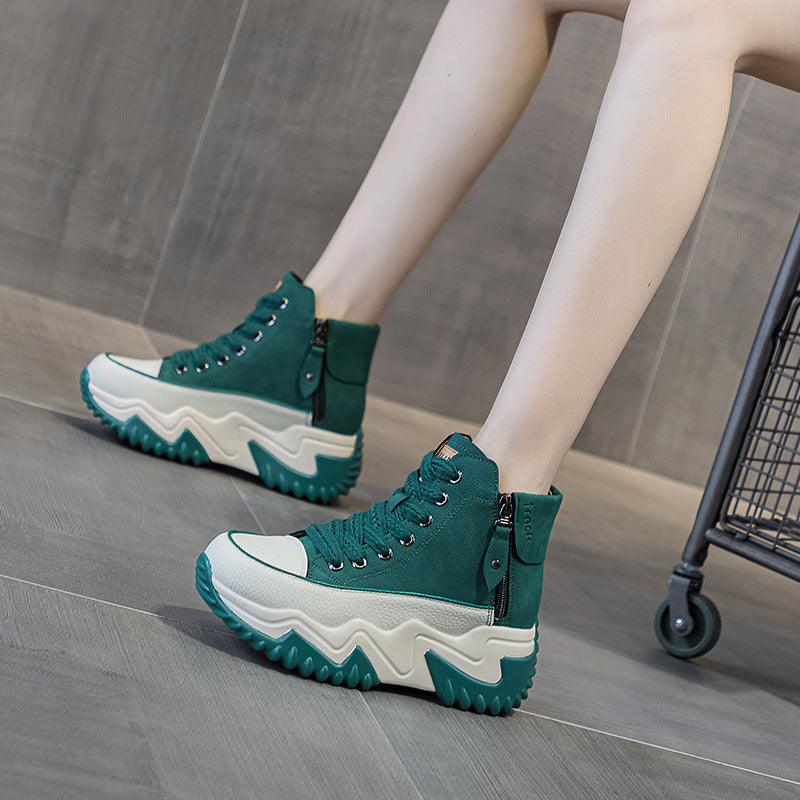 Women's Explosion Board Height Increasing Insole Dad Korean Style Women's Leather Boots
