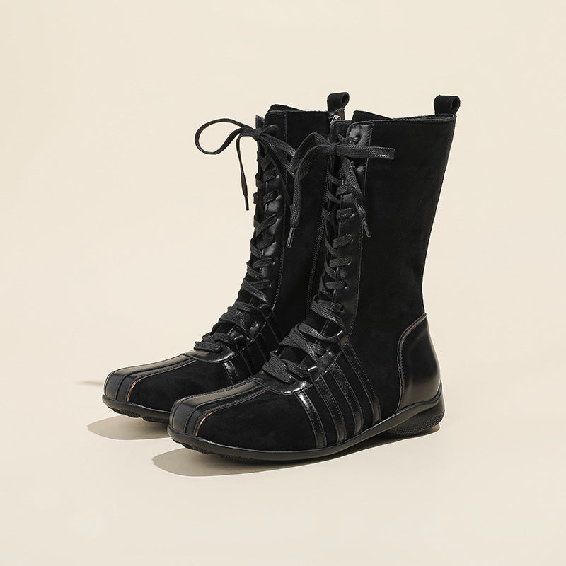 Retro Knight Ankle Female Knee-high Niche Women's Leather Boots