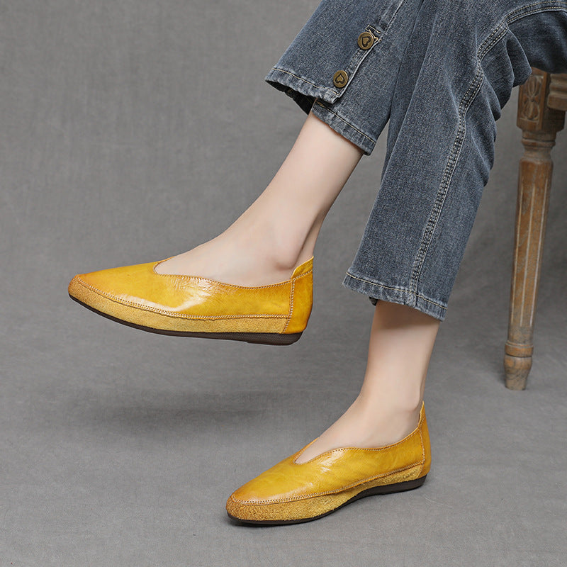 Women's Flat Top Layer Cowhide Artistic Mori Women's Casual Shoes