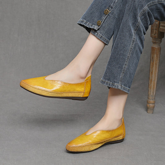 Women's Flat Top Layer Cowhide Artistic Mori Women's Casual Shoes
