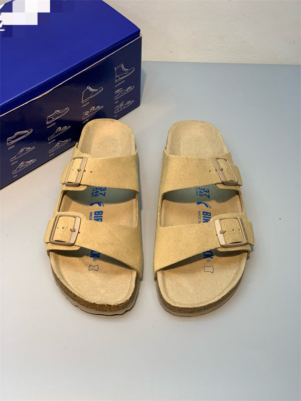 Order Niche Beach Flip-flops Cork Comfortable Double Buckle Genuine Sandals