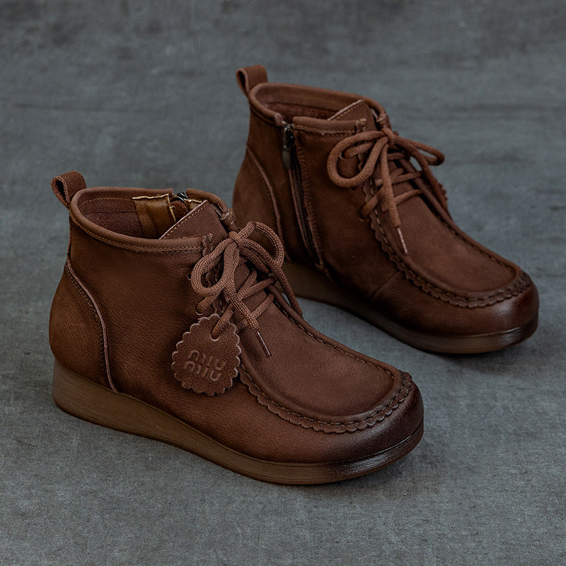 Women's Retro Comfortable Handmade Ankle Flat Platform High Top Low Tube Boots