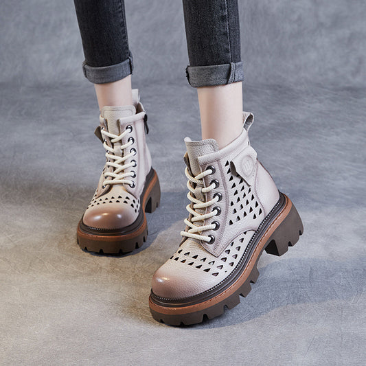 Women's First Layer Cowhide Retro British Platform Women's Leather Boots