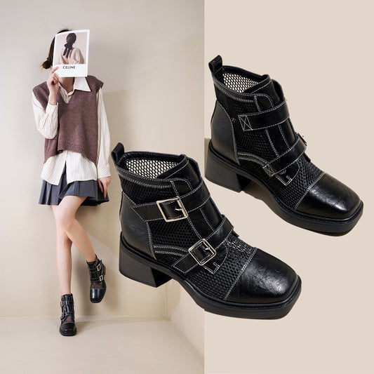 Women's Small Height Increasing Insole Breathable Hollow Women's Leather Boots