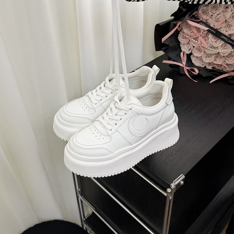 Women's Small Curved Moon Platform White Spring Women's Board Shoes