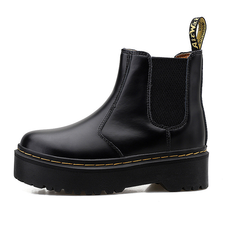 Women's & Men's Chelsea Stitching Round Toe With Chunky Women's Leather Boots