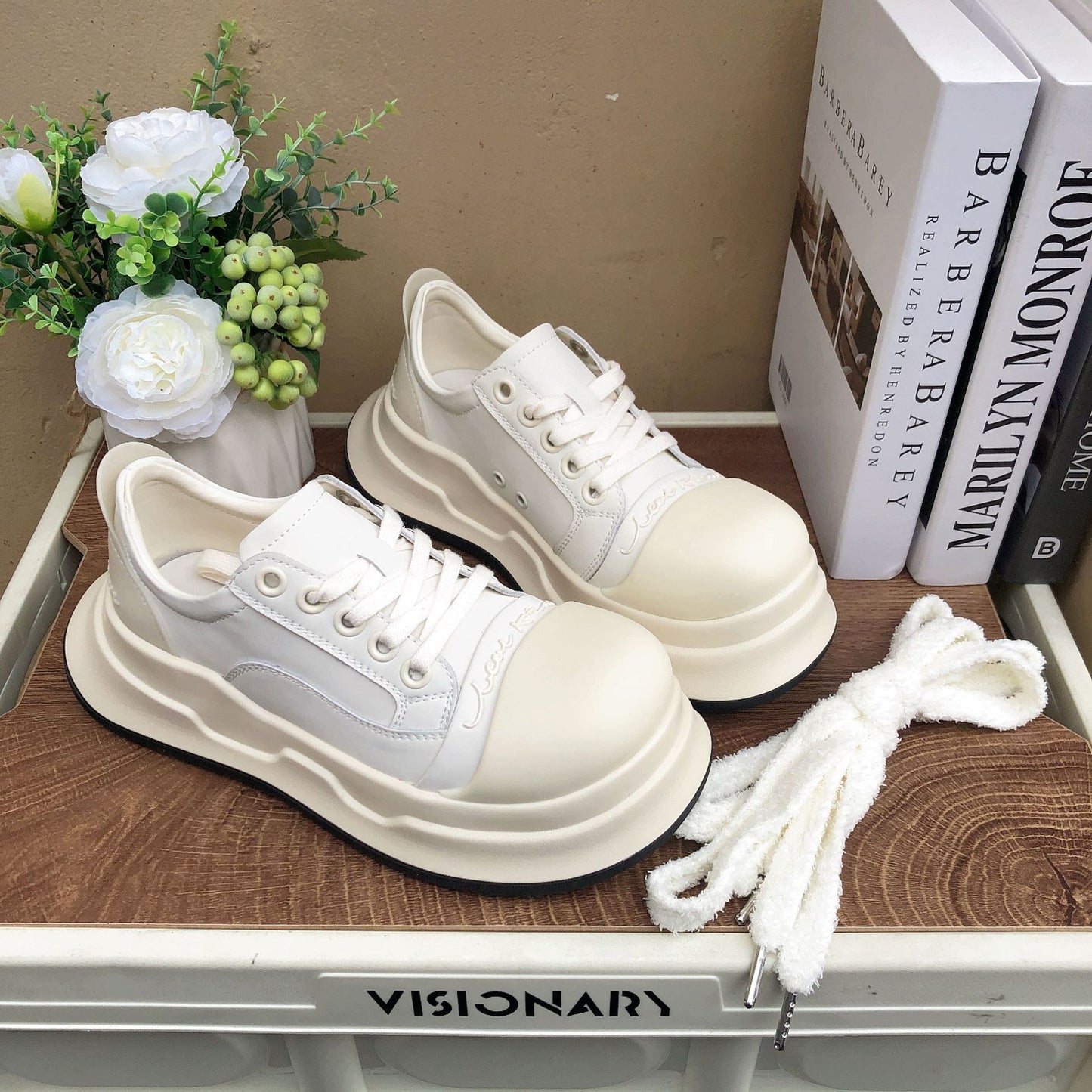 Women's Black White Round Toe Mickey Big Head Ugly Cute Thick Casual Shoes