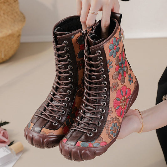 Women's Tendon Bottom Ethnic Style Genuine Printing Martin Women's Cotton Shoes