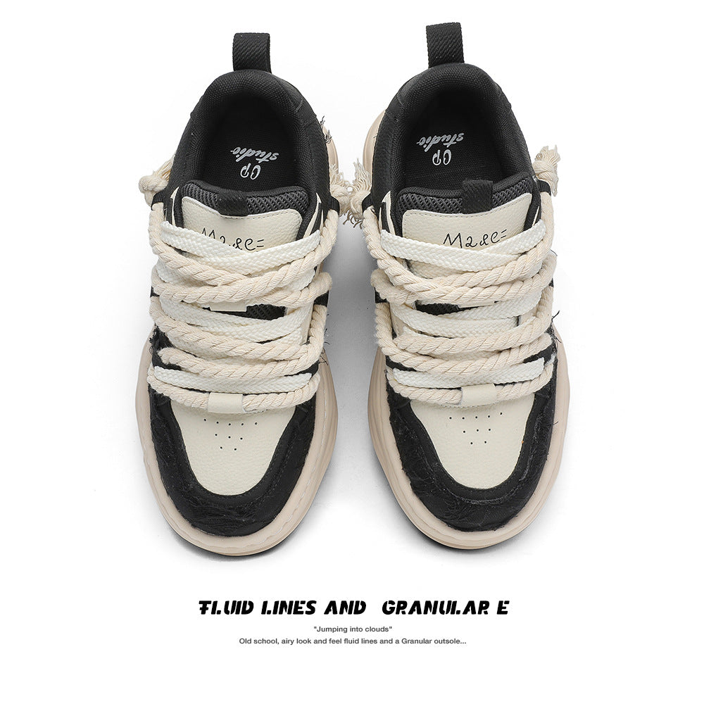 Invisible Height Increasing Niche Bread Lovers Black White Men's Board Shoes