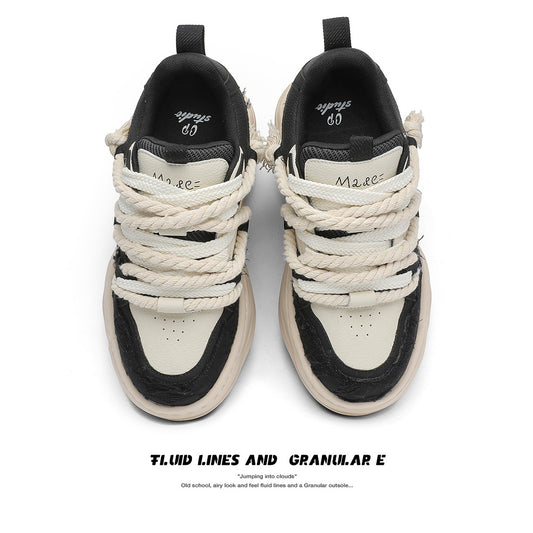 Invisible Height Increasing Niche Bread Lovers Black White Men's Board Shoes