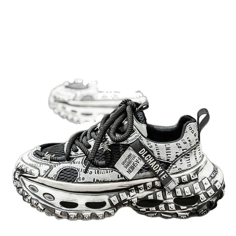 Men's Boutique Distressed Mesh Surface Platform Trendy Men's Sports Shoes