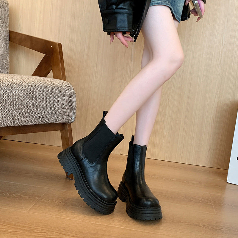 Women's Chelsea Smoke Pipe Big Tube Circumference Women's Leather Boots
