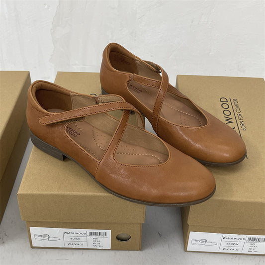 Women's Authentic Low Pumps First Layer Cowhide Round Toe Comfortable Casual Shoes