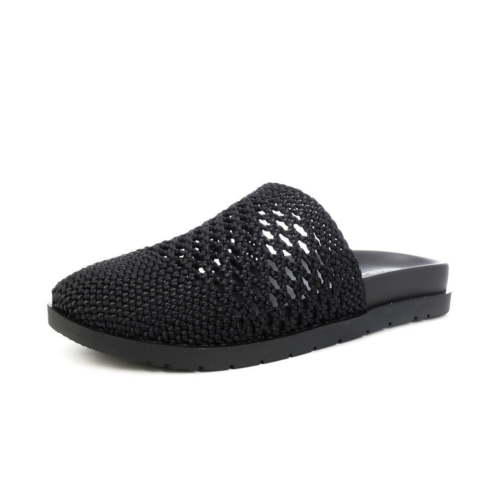 Bottom Hand-woven Half Miss Closed Toe Breathable Hollow Mesh Slippers