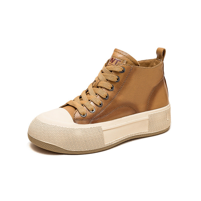 Women's Cowhide Toe Box Retro Rub Colored Spring Women's Shoes
