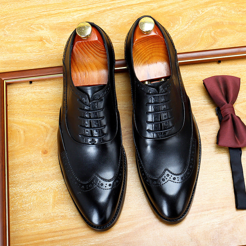 Men's Foot Carved British Dress Top Layer Cowhide Large Men's Shoes