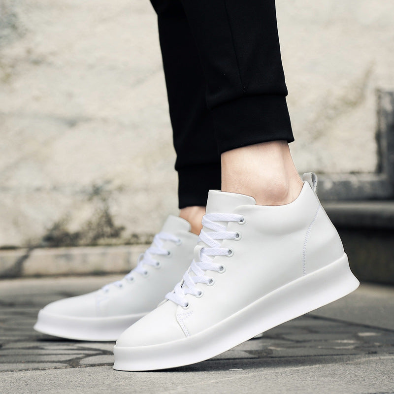 Men's Inner Height Increasing Board White Spring Leather Shoes