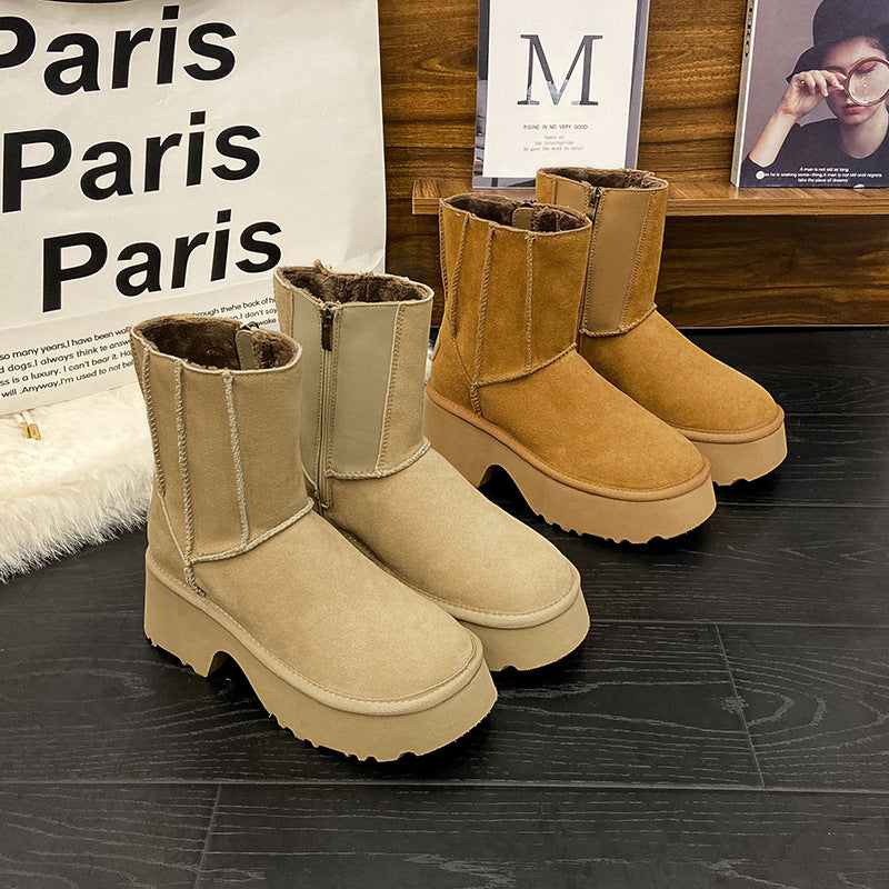 Wool Thick Bottom Female Winter Side Snow Boots