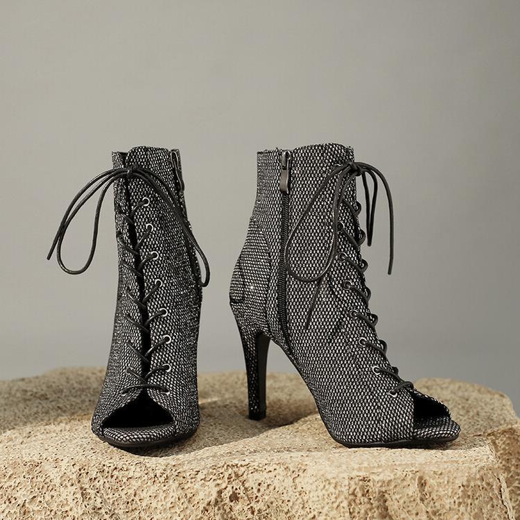 Women's Peep Toe Stiletto Ankle Jazz Dance Large Boots