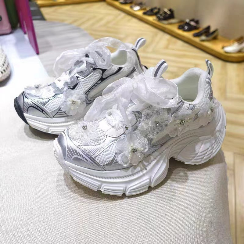 Women's European Goods Art Full Diamond Dad Spring Thick Bottom Sneakers