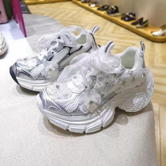 Women's European Goods Art Full Diamond Dad Spring Thick Bottom Sneakers