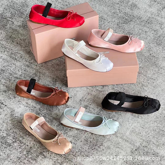 Women's Jane Ballet Bow Pumps Retro Round Toe Women's Fashion Shoes