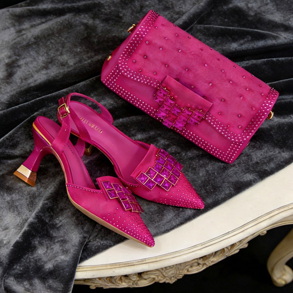 Women's Toe Bag Set Sets Exquisite Drill Buckle Matching Artificial Silk Women's Fashion Shoes