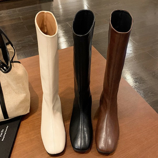 Women's Mom Height Increasing Insole Head Flat Bottom Middle Boots