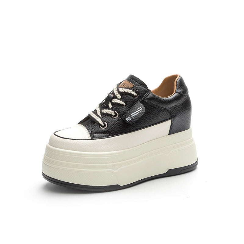 Women's Autumn Small White Hidden Platform Board Heels