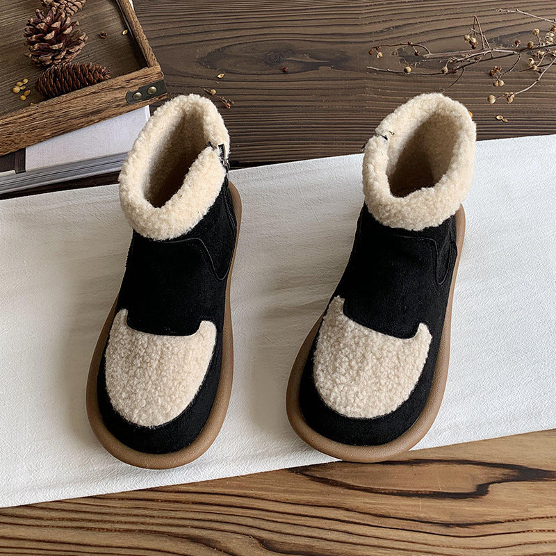 Women's Suede Short Flat Fleece Lined Cotton Boots