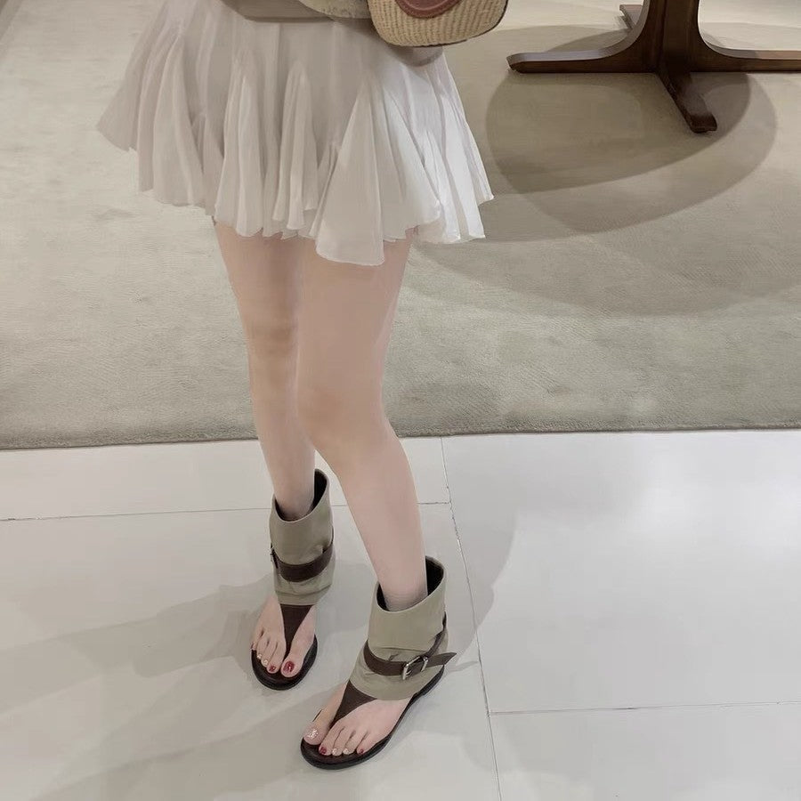 Women's Height Increasing Flip-flops Color Matching Belt Buckle Toe High Heeled Sandals