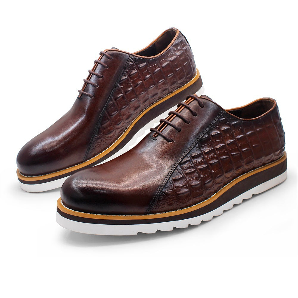 Men's First Layer Cowhide Fashion Platform Lightweight Daily Men's Casual Leather Shoes