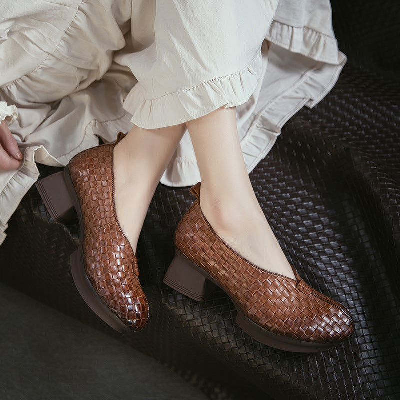 Women's Slip-on Hand-woven Plaid Minority Fashion Pumps Women's Casual Shoes