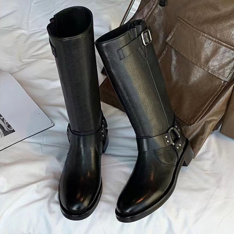 Women's Cowhide Version Love Fans France Cool Vegetable Tanning Vintage Belt Women's Leather Boots