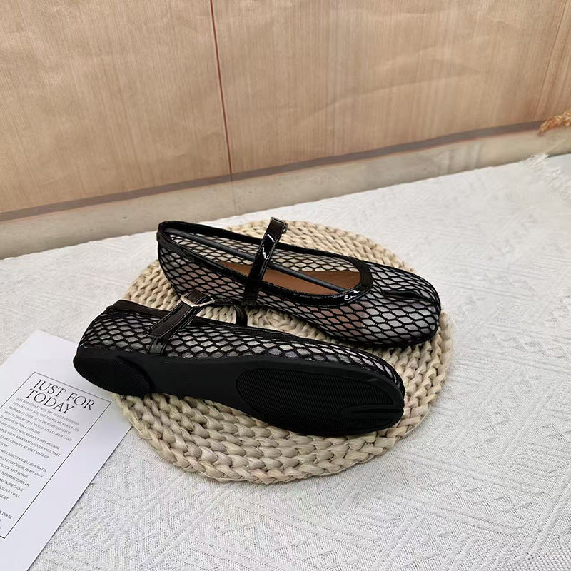 Women's Spring Black Mesh Long Term Fishnet Hollow Low Mouth Women's Fashion Shoes
