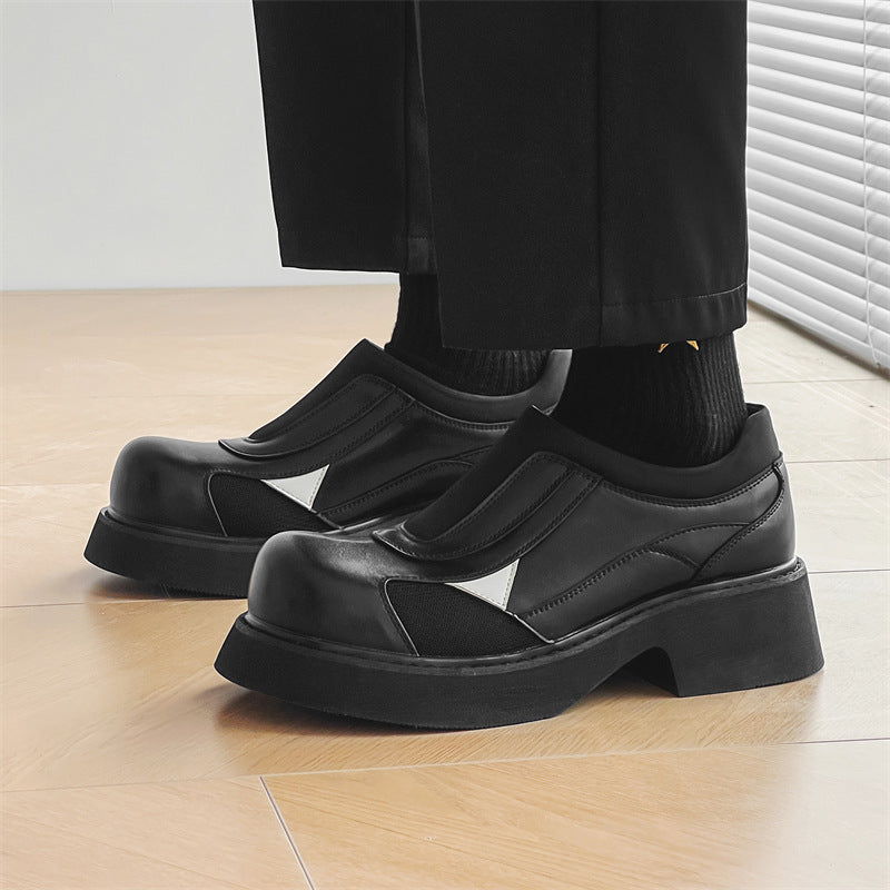 Men's Niche Color Collision Design Derby Platform Slip-on Leather Shoes