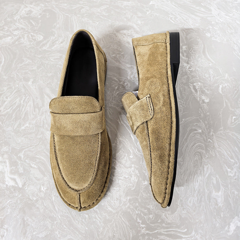 Women's Autumn Genuine Flat Round Toe Slip-on British Retro Loafers