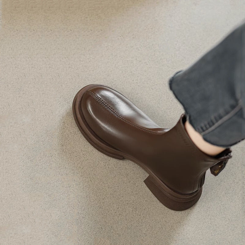 Women's Brown Thick Sole Short Thin British Boots