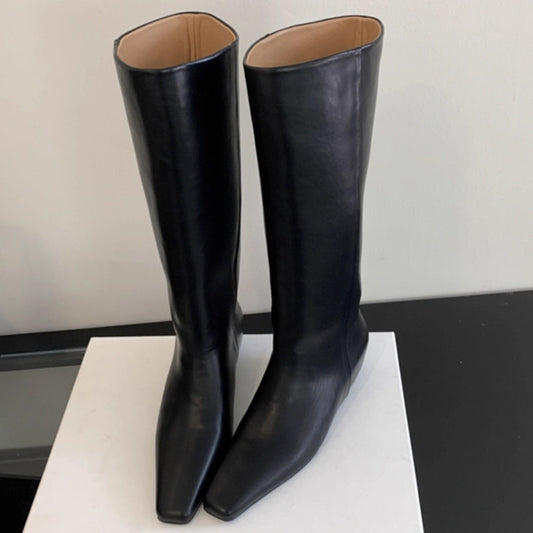 Women's Height Increasing Insole Pointed Brown Riding Long Women's Leather Boots