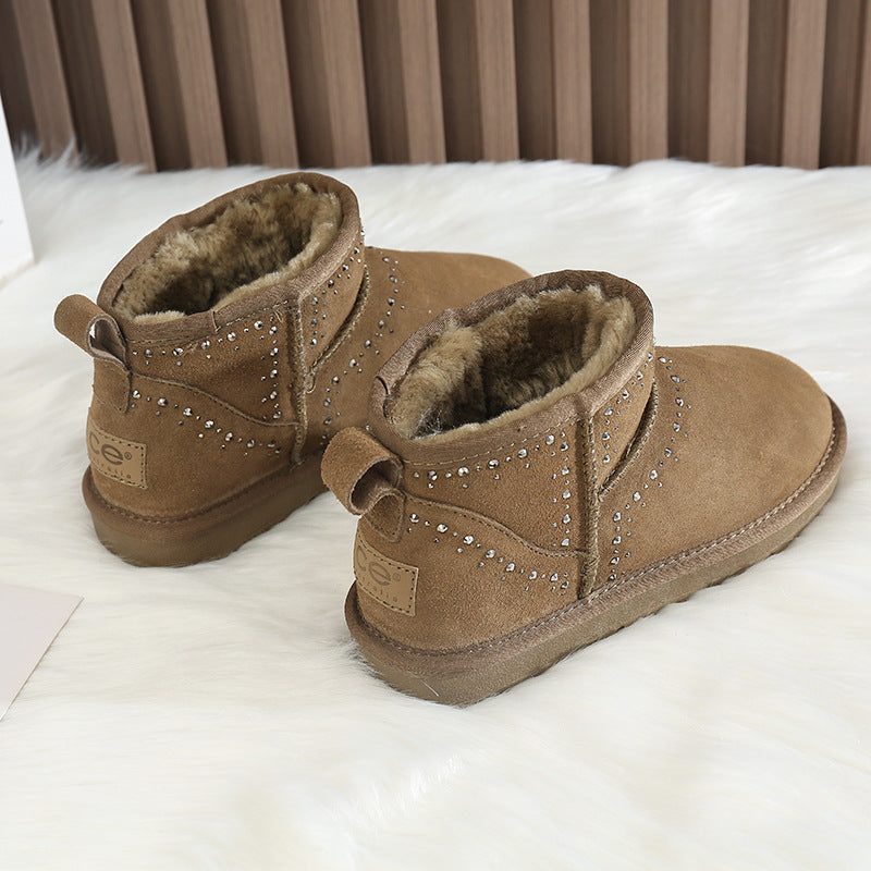 Women's Hot Drilling Round Head Plus Veet Warm Snow Boots