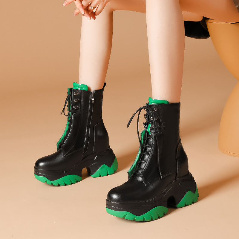 Women's Toe Martin Muffin Bottom British Style Black White Boots