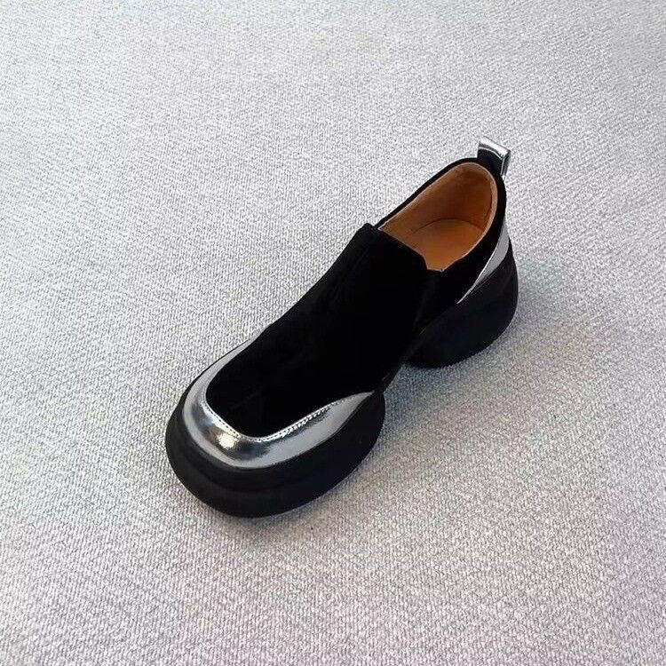 Women's Retro Platform Frosted Slip-on Color Matching Round Head Women's Fashion Shoes